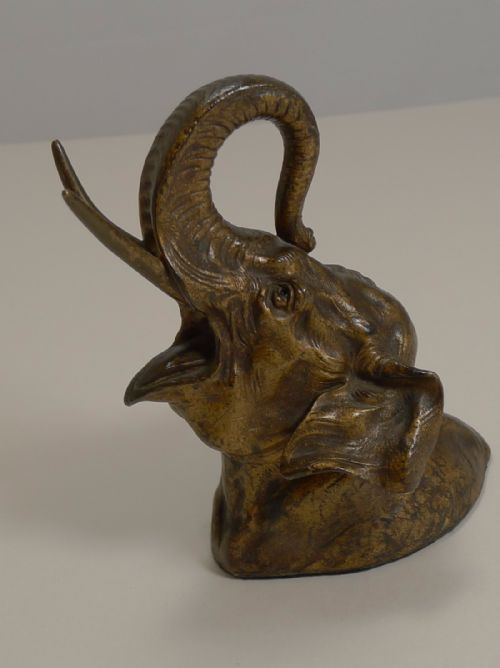 ANTIQUE FRENCH FIGURAL BRONZE INKWELL BY ERNEST LOUIS ADNIN EIEPHANT C1910