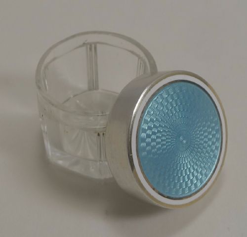 Small Vintage Austrian Silver and Guilloche Enamel Topped Vanity Jar