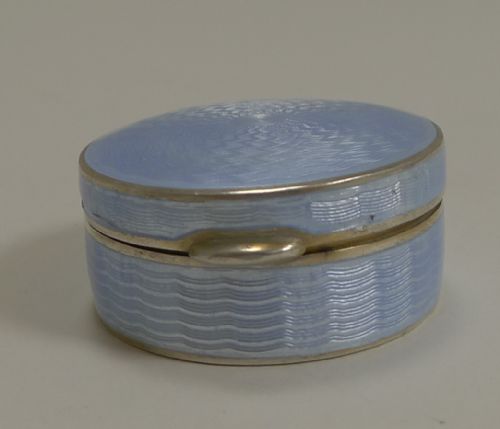 fig 1. Stunning Antique Austrian Sterling Silver and Lilac Guilloche Enamel Pill Box
