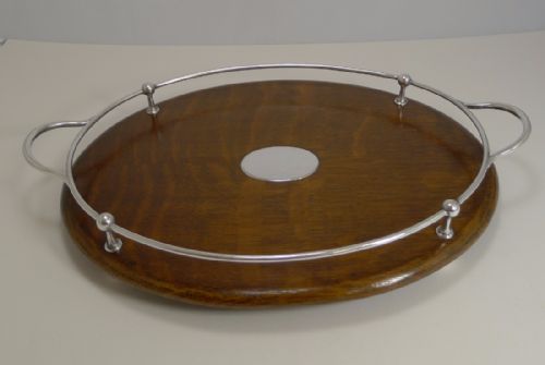Antique English Oak and Silver Plated Serving Tray C.1910