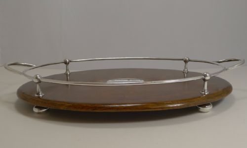 fig 1. Antique English Oak and Silver Plated Serving Tray c.1910