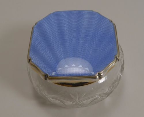 fig 1. Fine Quality Vintage Crystal and Sterling Silver / Guilloche Enamel Powder Bowl