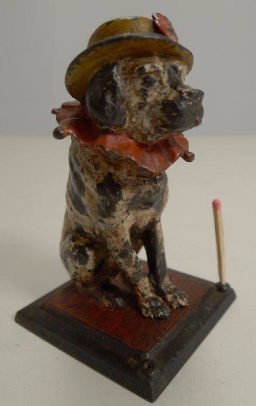 Antique English Figural Match Strike / Go-to-bed - Dog