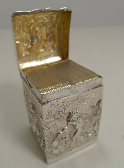 Fabulous English Sterling Silver Miniature Playing Card Box - 1901