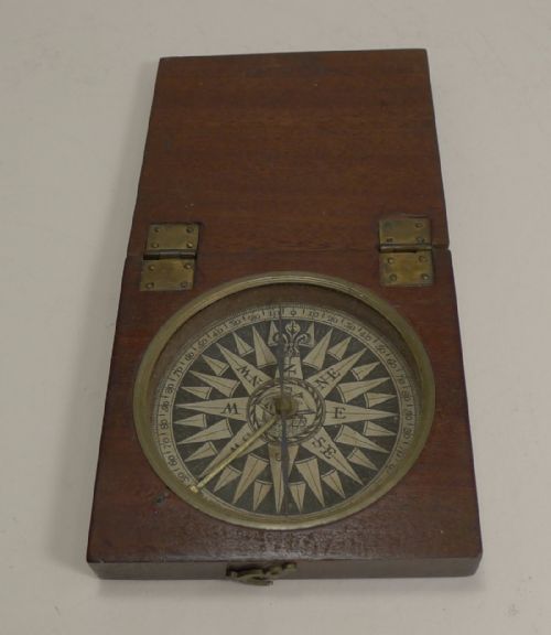 fig 1. Large English Georgian Desk Compass c.1800 In Mahogany Case