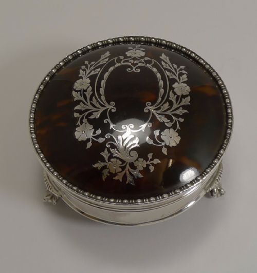Superb Large Antique English Silver and Tortoiseshell Jewellery Box