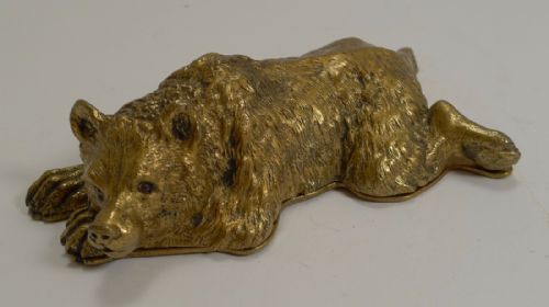Fabulous Antique Bronze Figural Triple Postage Stamp Box - Bear C.1890