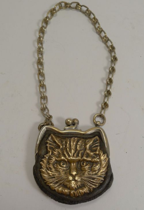Small Antique Leather and Brass Coin Purse - Cat C.1880