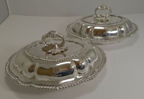 Pair Antique English Silver Plated Entree Dishes C.1890