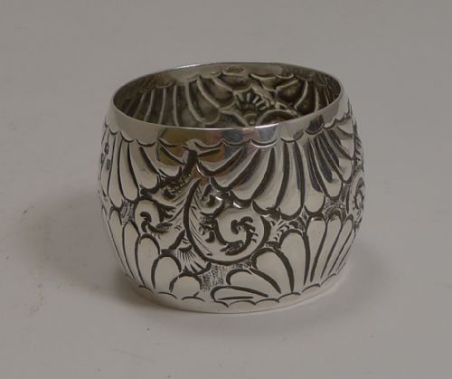 Highly Decorative Antique English Sterling Silver Cased Napkin Ring