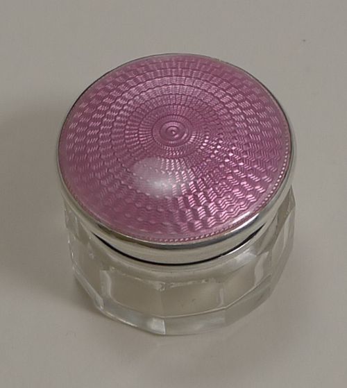 Pretty English Sterling Silver and Pink Enamel Lidded Jar