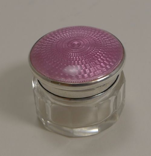 fig 1. Pretty English Sterling Silver and Pink Enamel Lidded Jar