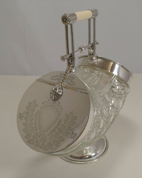 fig 1. Rare & Grand English Glass and Silver Plate Automated Biscuit Box
