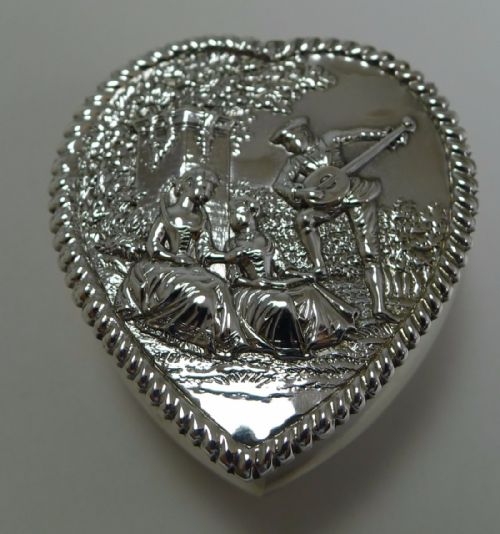 Pretty English Victorian Figural Heart Shaped Pill Box in Sterling Silver