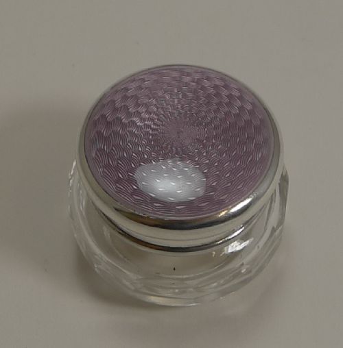 Pretty Sterling Silver and Lilac Enamel Lidded Jar