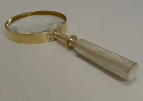 fig 1. Antique English Brass and Mother of Pearl Magnifying Glass Dated 1891