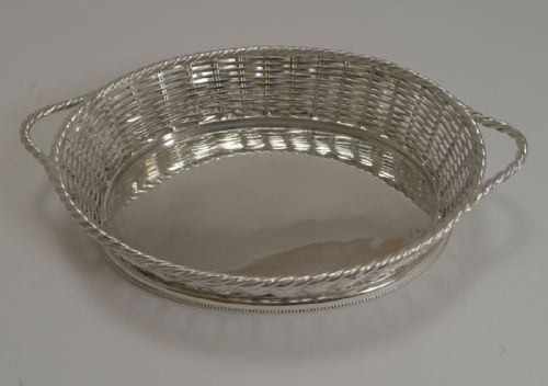 Antique English Silver Plated Basket Weave Bread Basket by Atkin Brothers C.1880