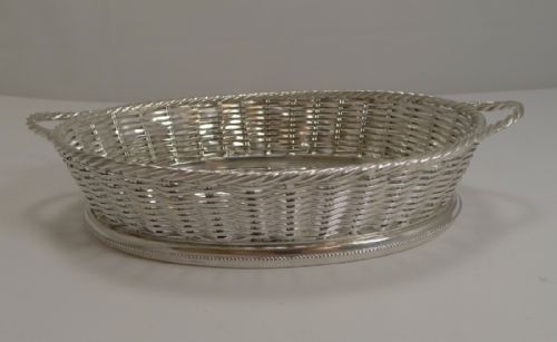 fig 1. Antique English Silver Plated Basket Weave Bread Basket by Atkin Brothers c.1880