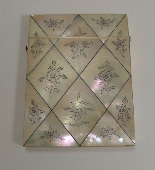 Exquisite Antique English Floral Engraved Mother of Pearl Card Case C.1860