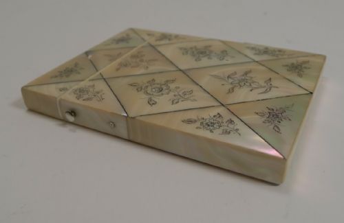 fig 1. Exquisite Antique English Floral Engraved Mother of Pearl Card Case c.1860