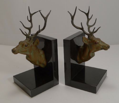 Magnificent Pair of Art Deco Figural Stag Bookends C.1930