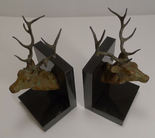 fig 1. Magnificent Pair of Art Deco Figural Stag Bookends c.1930