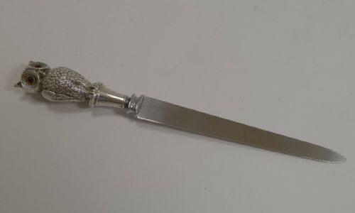 fig 1. Antique Edwardian Novelty Sterling Silver Owl Letter Opener - 1908
