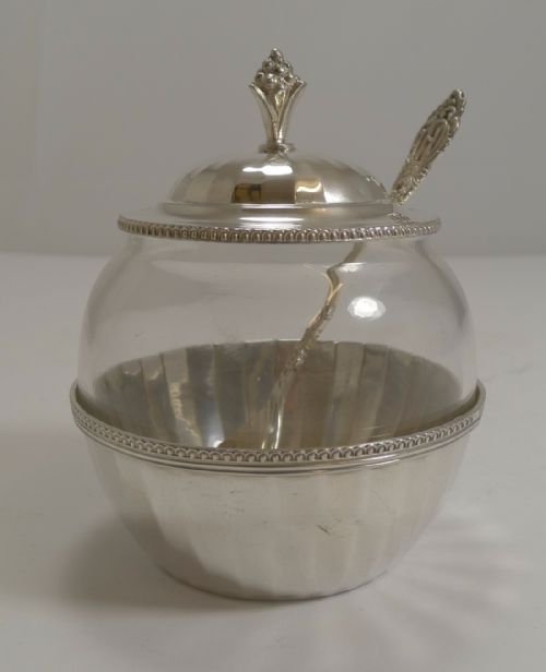 Vintage English Glass and Sterling Silver Jam / Preserve Jar - 1928