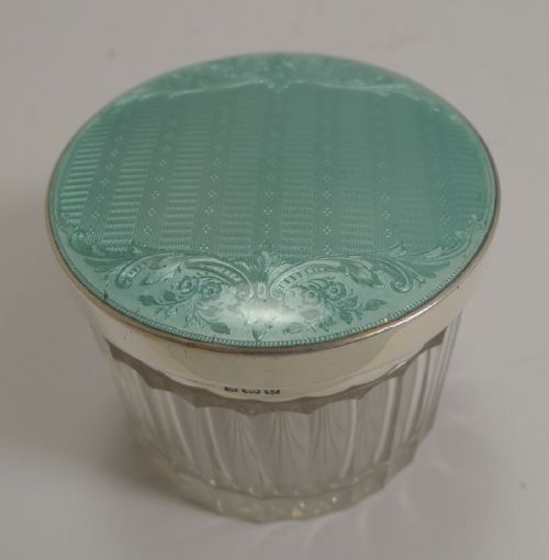 Prettiest Vintage English Sterling Silver and Guilloche Enamel Lidded Box