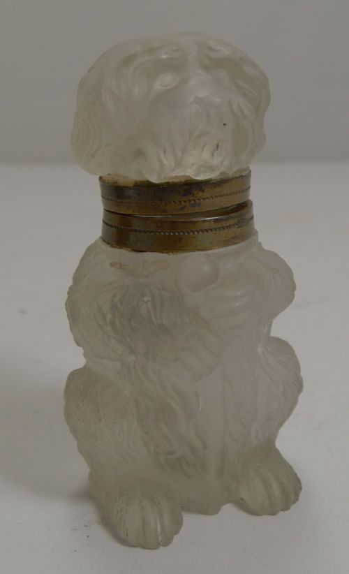 Antique Czechoslovakian Glass Novelty Inkwell - Dog C.1910