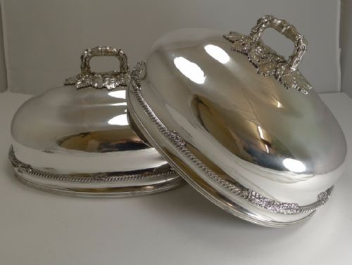 Grand Pair English Old Sheffield Plate Meat / Food Covers C.1820