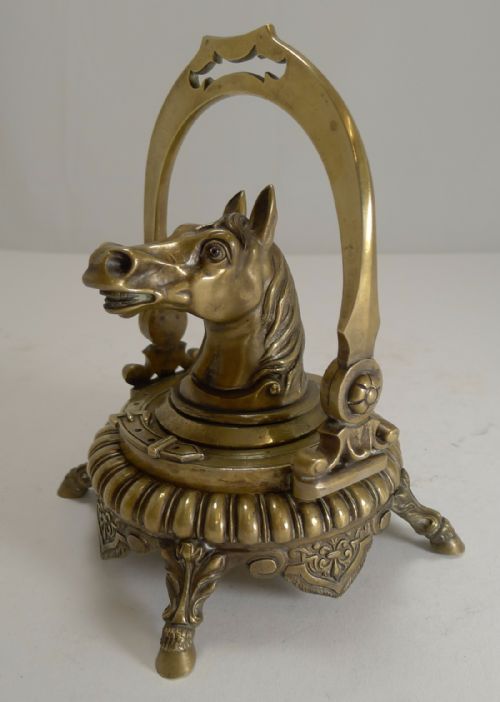 Magnificent Antique English Novelty Inkwell - Horse with Glass Eyes C.1880
