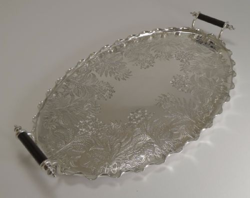 Antique English Fern Engraved Serving Tray by Daniel and Arter C.1890
