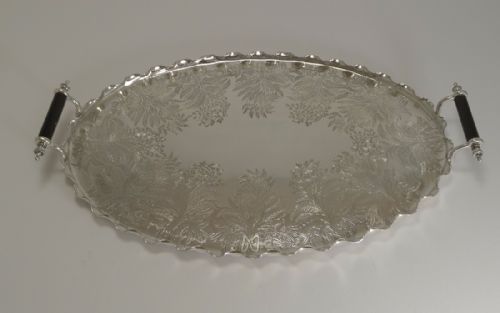 fig 1. Antique English Fern Engraved Serving Tray by Daniel and Arter c.1890