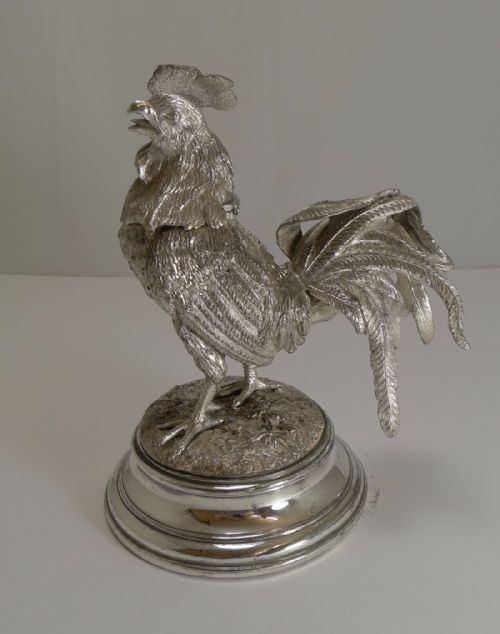 Grand Antique English Novelty Silver Plated Inkwell C.1890 - Cockerel / Rooster