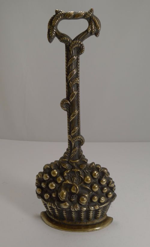 Antique English Brass Door Stop / Porter C.1880 - Basket of Fruits and Flowers