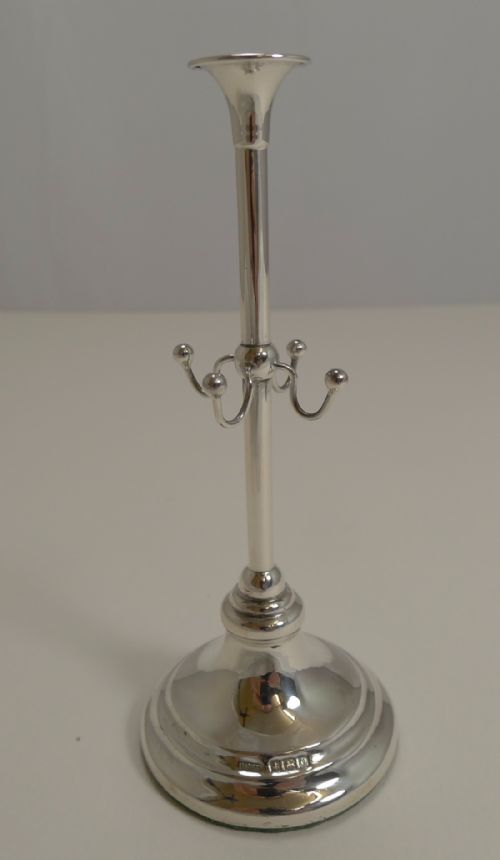 Unusual Antique English Sterling Silver Ring Tree with Tiny Trumpet Vase - 1913