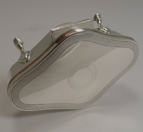fig 1. Smart Antique English Sterling Silver Jewelry Box - Engine Turned Decoration