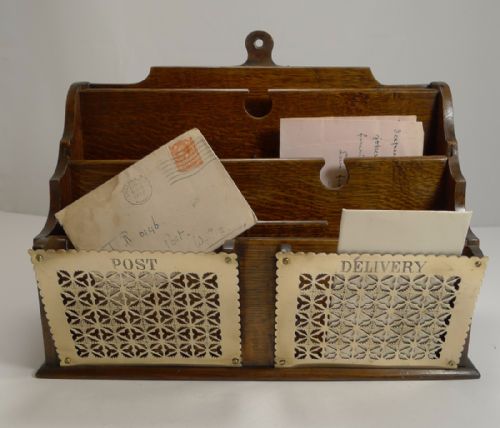 Antique English Oak and Brass Stationery / Letter Box C.1890