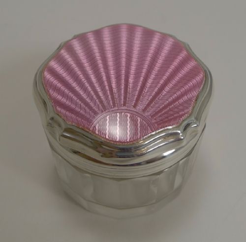 Art Deco Silver and Pink Guilloche Enamel Lidded Jar - 1935