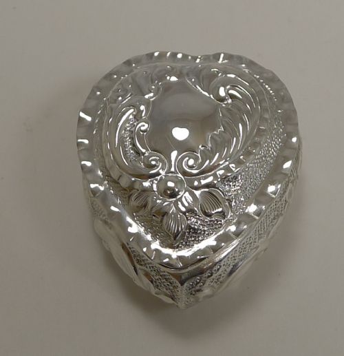 Antique English Sterling Silver Heart Pill Box - 1897