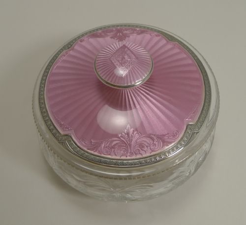 Finest Quality English Sterling Silver & Guilloche Enamel Lidded Box
