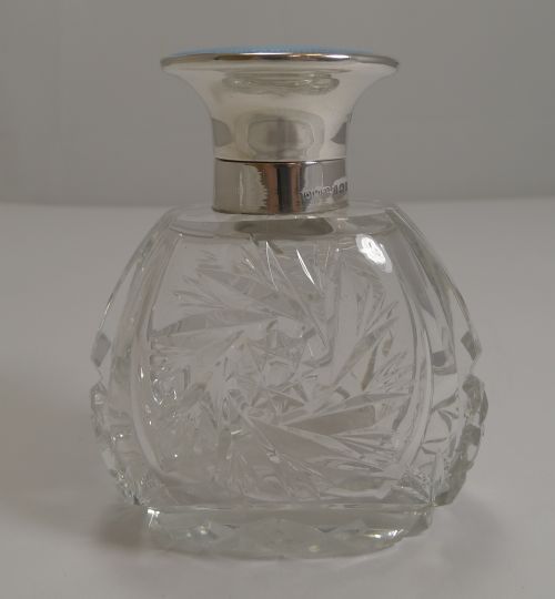 fig 1. Art Deco Sterling Silver and Blue Guilloche Enamel Topped Perfume Bottle