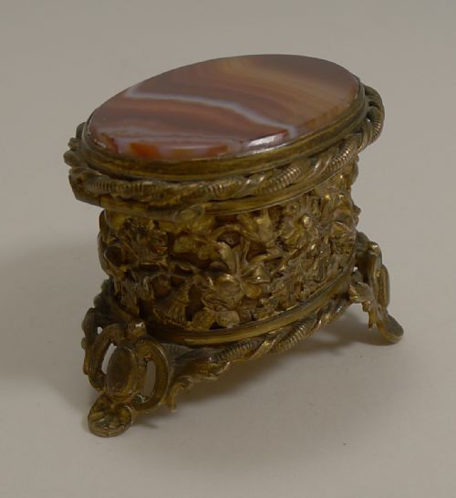 Antique English Brass and Agate Ring Box C.1880