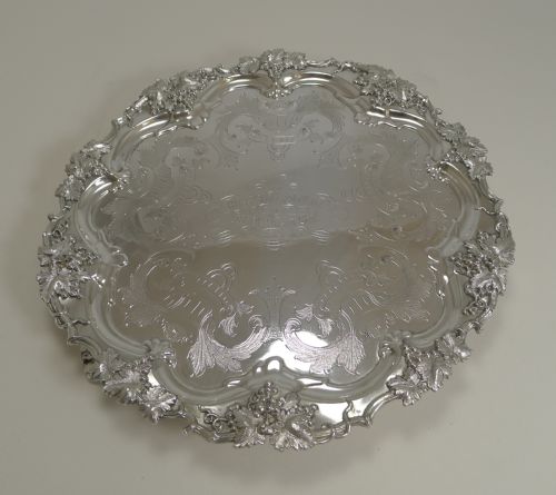 Antique English Silver Plated 12" Salver / Tray Dated 1862