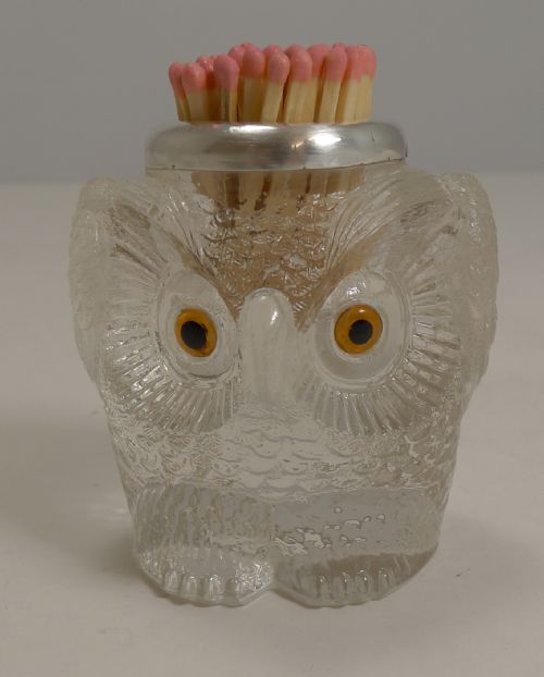 Rare Antique English Figural Match Strike - Owl - London 1908
