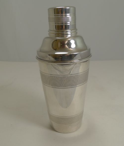 Vintage Art Deco Silver Plated Cocktail Shaker - Engine Turned Decoration C.1930