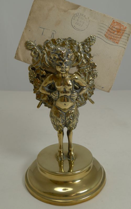 Antique English Brass Letter Holder C.1880 - Mythical Figure