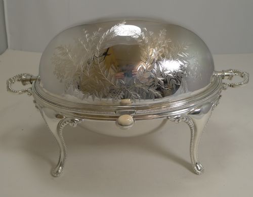 Fine Quality English Silver Plated Breakfast Dish - Fern Engraved - 1891