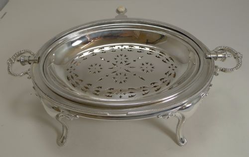 fig 3. Fine Quality English Silver Plated Breakfast Dish - Fern Engraved - 1891